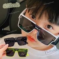 【hot sale】☂ D03 Childrens Square Sunglasses For Boys And Girls One-piece Lens Letter Large Frame Sunglasses Hip Hop Baby Kids  Conjoined Yellow green Travel Outdoor UV Protection shade Eyeglasses