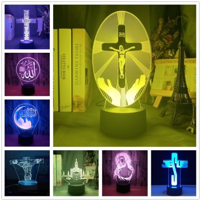 ❅ Jesus Cross Mosque 3d Led Lamp Acrylic Touch Switch Colorful Desk Lamp Gradient Visual Stereo Night Light Gift