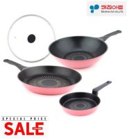 [Special SALE~] Kitchen-art Pink Frypan 28cm/Wok 28cm/Egg Frypan 16cm/Lid 28cm/ 4pcs Set Made In Korea