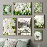 ดอกไม้สีเขียว Wall Art ผ้าใบภาพวาดภูมิทัศน์ดอกไม้ Field Of Daisies ภาพ Dandelion โปสเตอร์สำหรับ Home Wall ตกแต่ง New