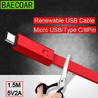 BAECOAR Magic Renewable สาย USB ตัดซ่อมสายชาร์จสำหรับ iPhone Samsung Xiaomi Type C สาย Microusb สายโทรศัพท์ตลก-ganekd