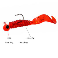 【cw】JYJ 4pcslot 3.5g jig hook with 6cm soft tail lure bait worm maggot silica fishing tackle grub bait for fishing perch tackle