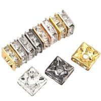 50pc/lot 6mm 8mm AB Gold Silver Color Square Rhinestone Rondelles Crystal Spacer Beads For Jewelry Making DIY Bracelet Necklace Headbands