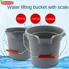 14 Quart Plastic Cleaning Buckets, Gray and Red (2614)