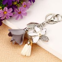 Cloth flower key Ring Chiffon tassel car key chains Lady couple bag New fashion charm flower keychain Party Gift K2029