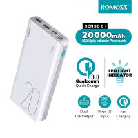 【COD+การจัดส่งในประเทศไทย】Romoss Sense 6+ 20000mAh พาวเวอร์แบงค์ 18W QC3.0 Fast Charging LED Light Indicator พาวเวอร์แบงค์ for Huawei Samsung iPhone Vivo OPPO Xiaomi Realme Charging