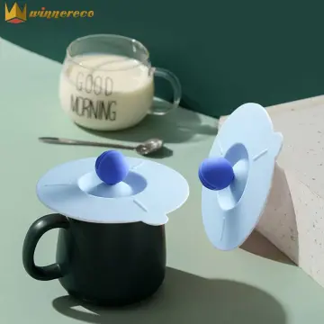 Reusable Lovely Anti-Dust Heart-Shaped Tea Coffee with Spoon Holder Drinking Cup Cover Silicone Cup Lid Blue