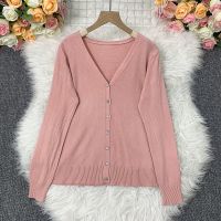 Womens Korean Knit Cardigan Long Sleeve V-neck Loose Knitted Sweater
