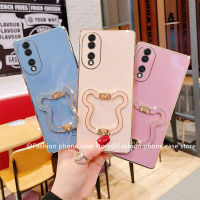 Phone Case เคส Honor90 Honor 90 Lite 5G ขายดีตัวชุบโลหะหรูหราฝาหลังกับเคสนิ่มที่วางโทรศัพท์คุณภาพสูงพับได้รูปหมี2023