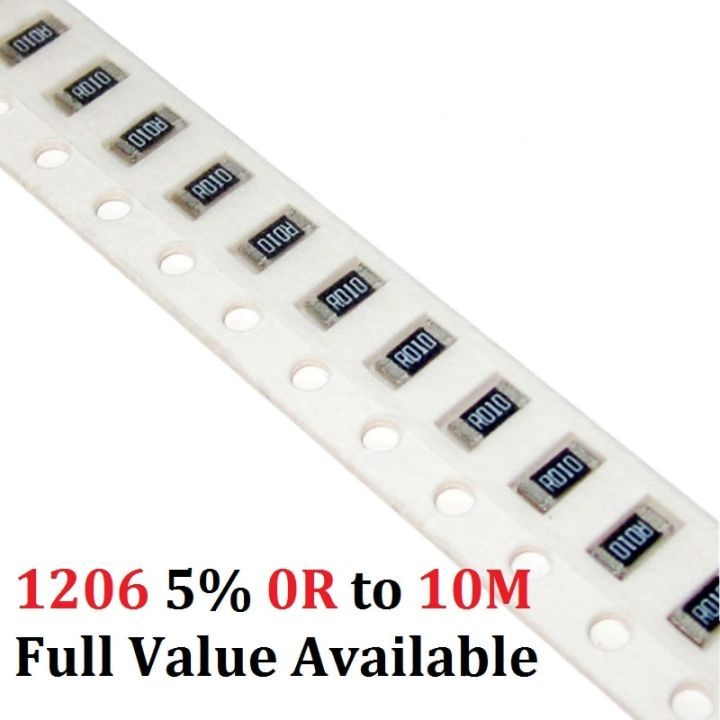 100pcs SMD Chip Resistor Kit 1206 10K Ohm 5% 0R~10M 1/2W 10R 100R 220R 330R 470 Ohm 1K 2.2K 10K 100K 0R 1R .5/6/7/8/9/R/K