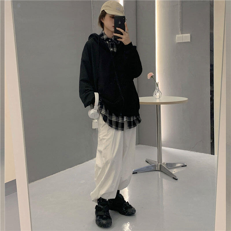 เสื้อกันหนาวมีฮู้ดสไตล์เกาหลี,เสื้อแจ็คเก็ตคาร์ดิแกนสวมใส่สบายความยาวปานกลางทรงหลวม