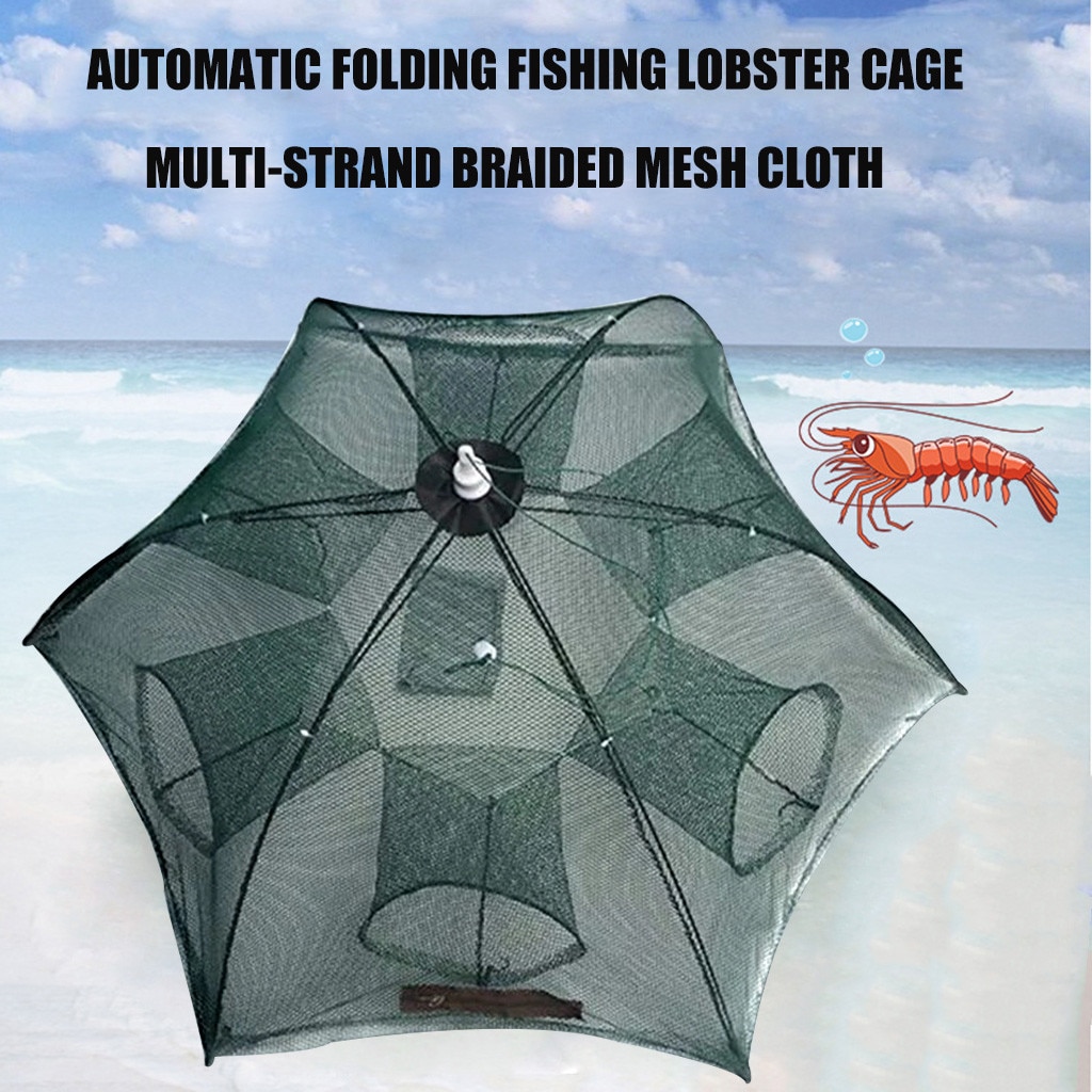 6-16 Holes Automatic Fishing Net 6-8 Sides Nylon Folding Shrimp Crab Fish Trap 