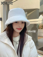 XIYUYI 2022ฤดูหนาว All-Match Face-ครอบคลุมกระต่ายขนสัตว์ Topi Bucket ผู้หญิงเวอร์ชั่นภาษาเกาหลีฤดูใบไม้ร่วงและฤดูหนาวสีทึบแบบอบอุ่น Big Head เส้นรอบวง Fisherman หมวกอาบน้ำเด็ก