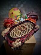 Khay trà giả gỗ Tùng Hạc sang trọng, họa tiết hoa vàng siêu đẹp