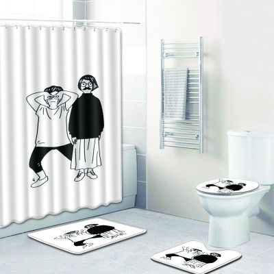 Zeegle Shower Curtain with Bath Mat Set Bathroom Carpet Anti-slip Mats for Bath Toilet Floor Mats Pedestal Rug Toilet U Type Rug