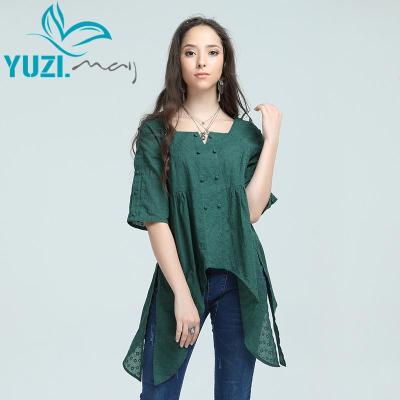 เสื้อเชิ้ตผู้หญิง2017 Yuzi. May Boho ใหม่ผ้าฝ้ายเสื้อโพลีเอสเตอร์ดอกไม้ติดปกเสื้อสี่เหลี่ยมปักลายอสมมาตร Blusas Feminina B9220