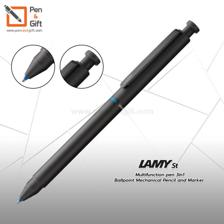 lamy-st-multifunction-pen-3in1-ballpoint-mechanical-pencil-and-marker-matt-stainless-steel-ปากกามัลติฟังก์ชั่น-ลามี่-เอสที-แบบสามหัว-ปากกาลูกลื่น-ดินสอกด-และมาร์กเกอร์-สีเงินสแตนเลส-พร้อมกล่องและใบรับ