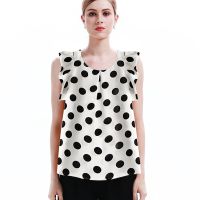 Polka Dot WOMENS blouses Tops PLUS ขนาดเสื้อชีฟองแขนกุด ruffled เสื้อ Elegant เยาวชนผู้หญิงเลือด feminists