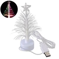 {Decwork}Mini LED Christmas Tree Night Light เปลี่ยนสีไฟเบอร์ออปติกไฟเชื่อมต่อ USB โคมไฟตกแต่งเทศกาลสำหรับวันคริสต์มาส