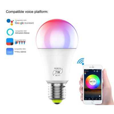 【Worth-Buy】 ไฟ Led สมาร์ท Wi-Fi 4.0หลอดไฟอัจฉริยะโคมไฟส่องสว่างภายในบ้าน7W E27หลอดไฟ Smart Led เสียงจับเวลาสามารถเปลี่ยนสีโดยโทรศัพท์แอพ