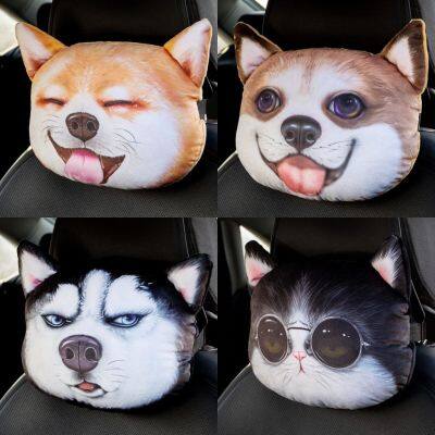 Hot Car Headrest Cartoon Dog Cat Neck Pillow Seat Belt Shoulder Pad Car Neck Pillow Plush Cute Car Seat Interior Supplies