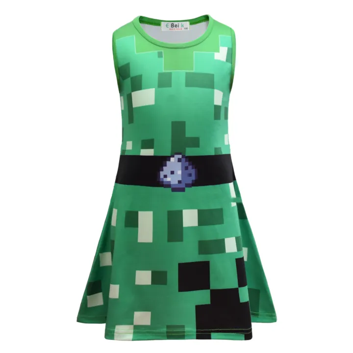 Kids Girls Anime Game Minecraft Creeper Dress Halloween Cosplay ...