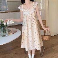 【 WYIN kitchen】 Cherry Lace Summer Loose Print Sleeveless Suspenders Casual Home NightDress Women Kawaii Ins Elegant Comfortable Princess