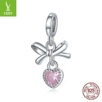 [COD] rhyme pink love bow diy bracelet beads all-match heart-shaped s925 silver pendant BSX001-L