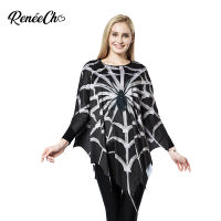 Reneecho ชุดฮาโลวีนสำหรับผู้หญิง Black Spider Web Poncho Lady Cobweb พิมพ์เสื้อคลุม Carnival วันเกิด Party ชุดแฟนซี