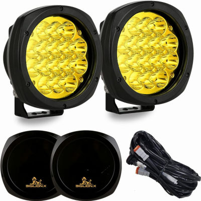 BIGLION.X 5 Inch Pair 160W Amber Round LED Offroad Lights 18800LM Amber Yellow Offroad Lights Wiring Harness Amber Driving Lights Fog Lights Waterproof IP68 for Trucks Pickup 4x4 SUV ATV UTV Amber 5" Offroad Lights+Wiring Harness