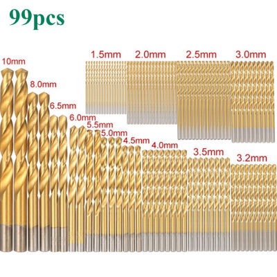 99Pcs 1.5mm - 10mm Titanium Coated Drill Bits HSS High Speed Steel Drill Bits Set Tool High Quality Power Tools