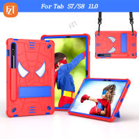 FZT Casing Tablet สำหรับซัมซุงกาแล็กซีแท็บ S8 11.0 "(2022) / SM-X700 X706 X706B X706U X706N ลายแมงมุม TPU อ่อน + พีซี2 In 1ซิลิโคนปกในตัวมีคลิปหนีบสายเคเบิลและ Tali Bahu ในตัว