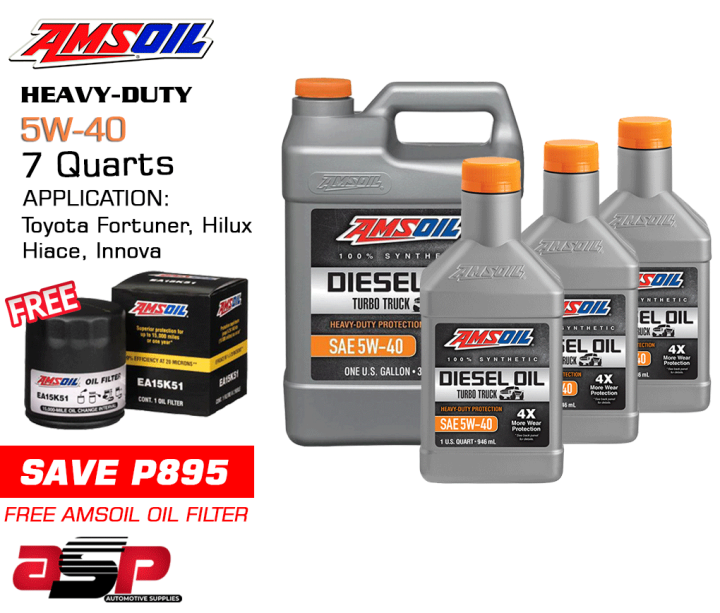 AMSOIL Heavy-Duty Turbo Truck 100% Synthetic Diesel Engine Oil 5W-40 7  Quarts Bundle for Toyota Diesel