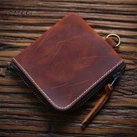 LEACOOL Genuine Leather Wallet Vintage Simple Men Short Small Wallets Coin Purse Card Holder Men Money Bag with Zipper Pocket