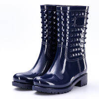 Women Boots Spring Summer Rainboots Mid-Calf Woman Shoes Big Size Non-slip Waterproof Female Footwear Rivet PVC Rain Boots New99