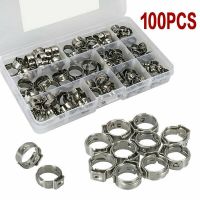 Free shipping High Quality 100 PCS 5.3mm-15.3mm Stainless Steel 304 Single Ear Hose Clamps Assortment Kit Single Coil Springs