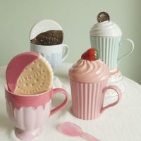 ?พร้อมสต็อก?คุกกี้แก้วครีม Macaron Lace Up Cover Cup ถ้วยนมถ้วยกาแฟ