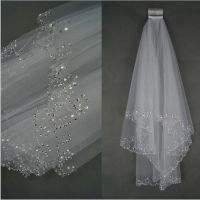 White Ivory Woman Bridal Veils Wedding Veils 2 Layers 75CM Handmade Beaded Edge With Comb Wedding Accessories Hair Accessories