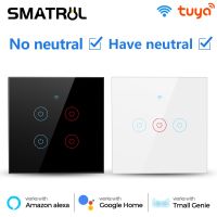 ZZOOI SMATRUL Smart Life Touch WiFi Wall Switch Light APP No Neutral Wire Required 1/2/3/4 Gang Tuya EU Glass Voice  Home Alexa