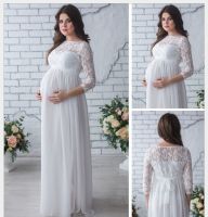 ❐ European and American plus-size dress lace spelling according to pregnant women sexy loose trailing long skirt maternity skirt maternity skirt