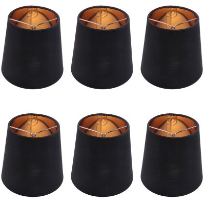 Black Lamp Shades with Gold Lining Clip on Light Shades Candle Chandelier Lampshades, Set of 6