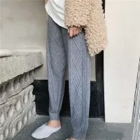 Winter Warm Knitted pants Womens Casual High waist Thick Chic Harem Ankle-Length pants Korean Loose Sweater Trousers 2021 New