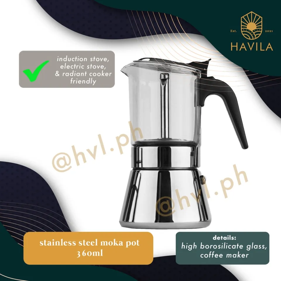 Moka Pot Food Grade Glass and Stainless Steel Portable 160 ml (4 cups)