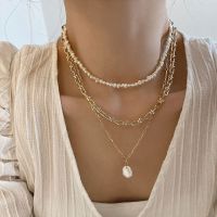 ☞┇▨ Senior south Korean sense of French fold restoring ancient ways with a pearl shells chain necklace with female temperament collarbone chain new in 2020