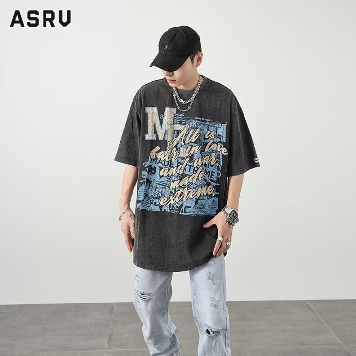 asrv-เสื้อยืดผู้ชาย-เสื้อผ้าผู้ชาย-t-shirt-for-men-เสื้อยืดแบบหลวมคอกลมแขนสั้นอเมริกาแบบย้อนยุคเทรนด์แฟชั่นแนวสตรีทเด็กผู้ชาย