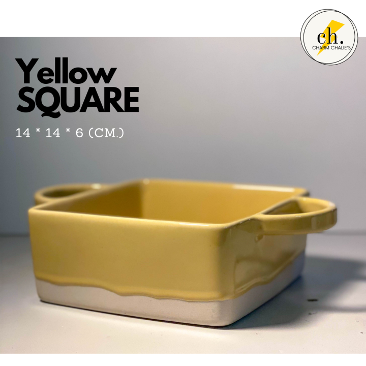 yellow-square-ceramic-bowl-ชามเซรามิค-ชามมินิมอล-กระถางเซรามิค-ขนาดใหญ่-ภาชนะเซรามิคน่ารัก