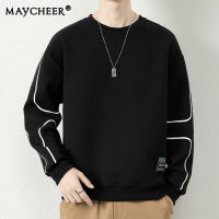 MAYCHEER   เสื้อสเวตเชิ้ตคอกลมสำหรับผู้ชาย,เสื้อยืดแขนยาวลำลองสำหรับนักเรียนทรงหลวม