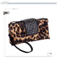 กระเป๋าสตางค์ for womenwallets for women Rivet wristlet clutch Womens leather wallet dual zippers leopard print long purse bohemian