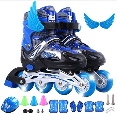 Adjustable Size Inline Skates Shoes For Kids Boy Girl PU Flashing 4 Wheels Roller Skates Children Roller Skating Sneakers Boots