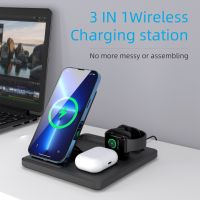 ZZOOI 3 In 1 Wireless Charging Station Charging Dock Station Phone And Watch Charger Smart Charging Stand For Wireless Earbuds Watches